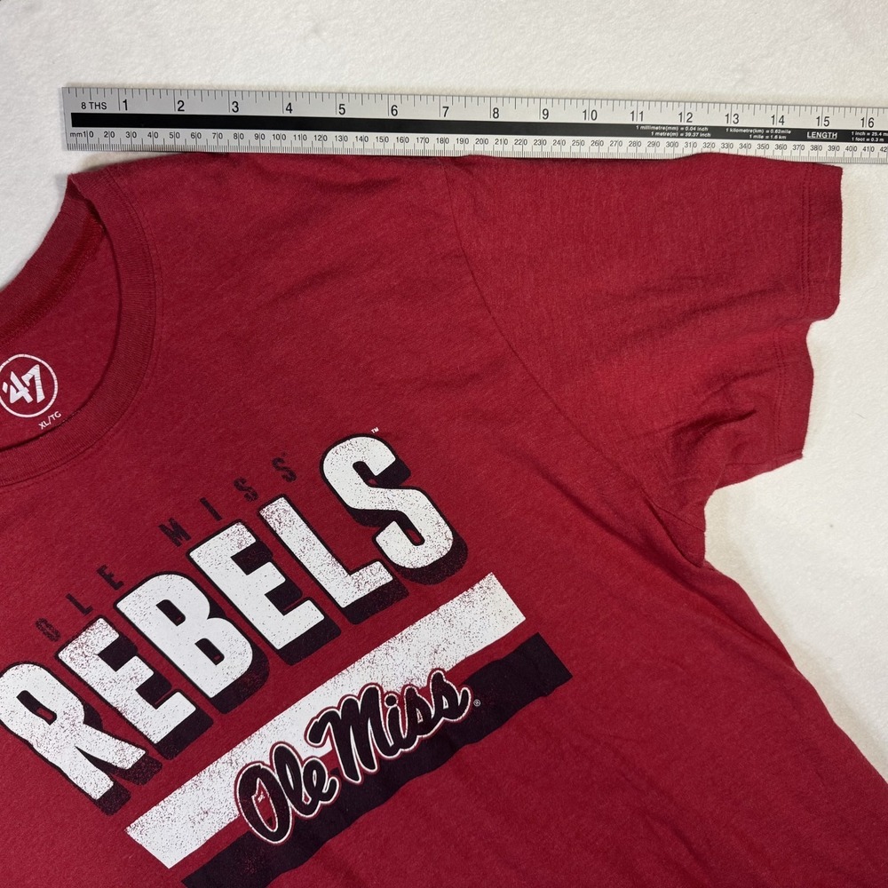 '47 BRAND Men's XL UNIVERSITY OF MISSISSIPPI Ole Miss Rebels Heather Red T-Shirt - Picture 7 of 8
